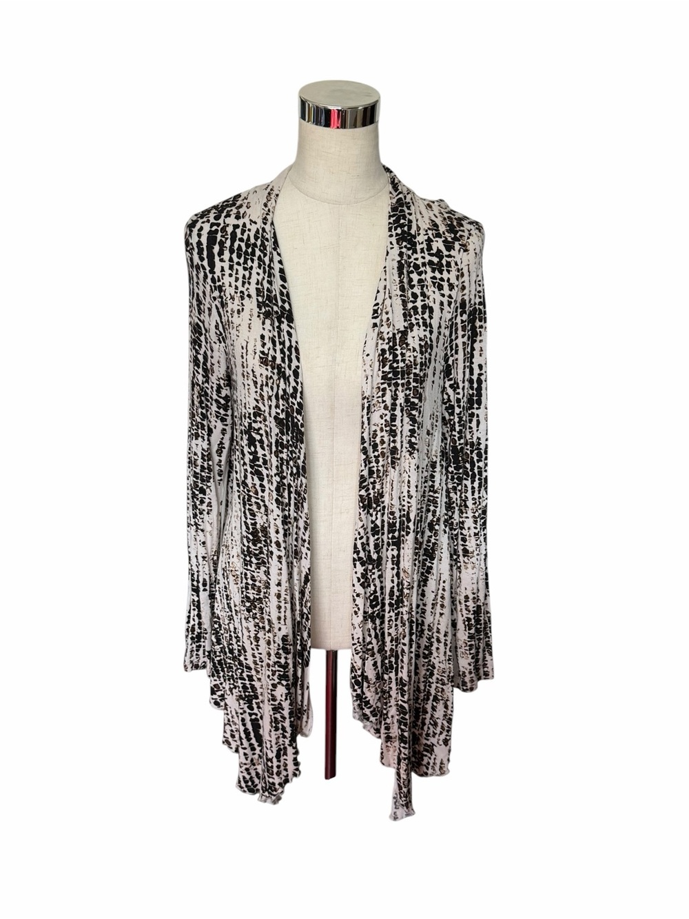 Victor Alfaro Black and White Abstract Draped Open-Front Cardigan